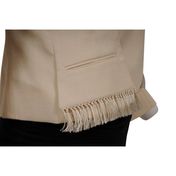Christian Dior Vintage 2000's Shawl Lapel Fringe Blazer US 10 FR 42 Cream Wool - Picture 10 of 16